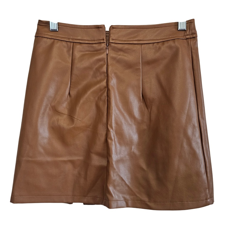 Fab'rik Brown Faux Leather Mini Skirt High Waisted Cognac Vegan Leather Small